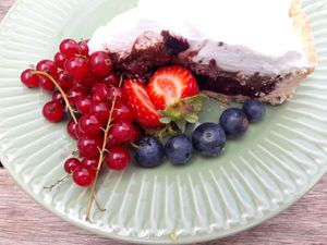 Pie with blackcurrant, chocolate and coconut cream at Avocado Spot in Gdansk