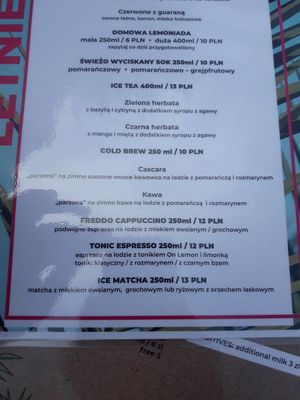 Another drinks menu at Avocado Spot in Gdansk