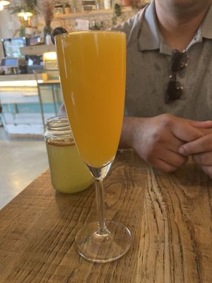 Mimosa and ginger mint lemonade (background)  at Fauna & Flora in Lisbon