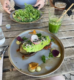portabello. aubergine & avocado brunch  at Fauna & Flora in Lisbon