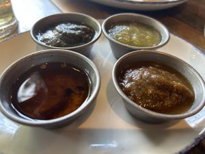 Selection of salsas   at Lobo Rojo in North Shields