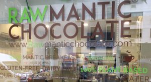 Front window at Rawmantic Chocolate in New York City