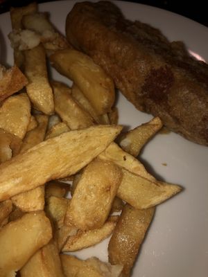 Fish bar vegan seitan sausage  at Lanchester Fish Bar in Lanchester