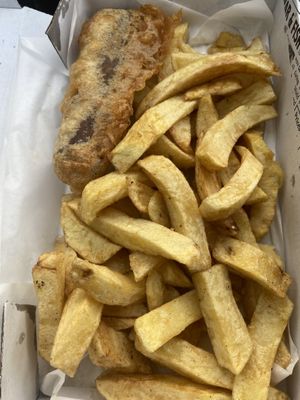 Sausage and chips   at Lanchester Fish Bar in Lanchester