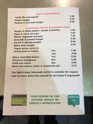 Vegan menu  at Lanchester Fish Bar in Lanchester