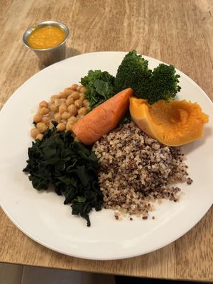 Classic macro veggie plate with the grain of the day  at Souen - East Village in New York City