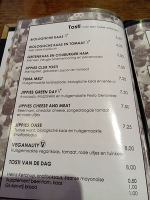 Toastie menu at Jippies Kattencafe in Haarlem
