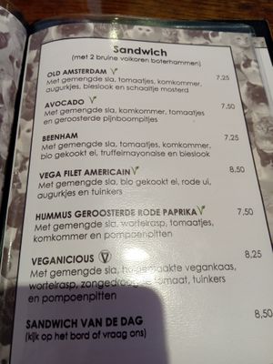 Sandwich menu at Jippies Kattencafe in Haarlem