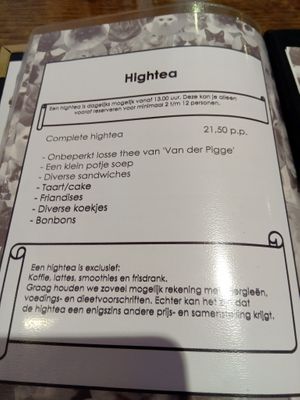Menu for high tea at Jippies Kattencafe in Haarlem