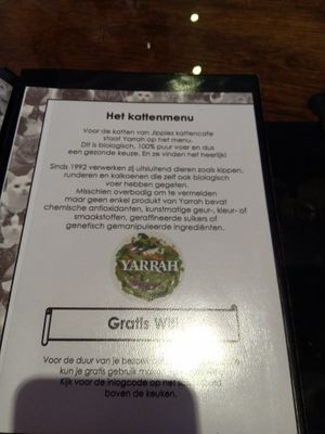 Info about the cats' food at Jippies Kattencafe in Haarlem