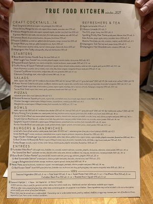 Menu with seasonal dishes  at True Food Kitchen in Jacksonville