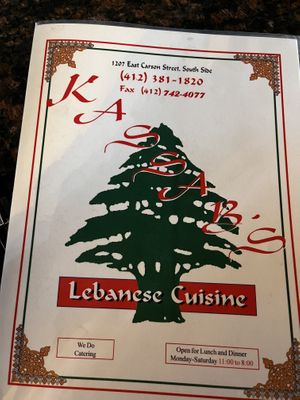 Front of menu   at Kassab's Restaurant in Pittsburgh