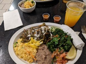 Cactus dish, can self help for hot sauce. Servings are huge at Tumerico - 4th Ave in Tucson