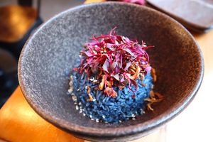 blue pea rice at Mahila in San Francisco