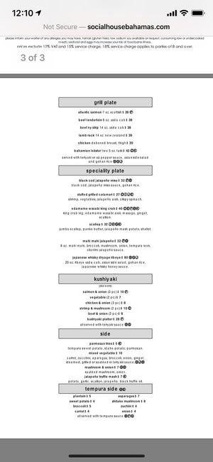 Menu at Social House Sushi & Grill in Nassau