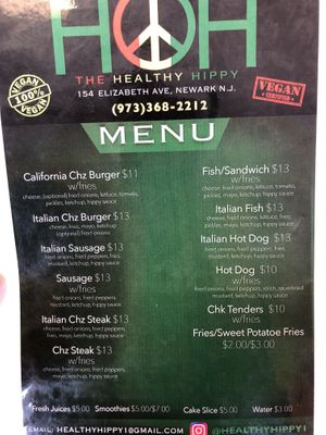 menu at The Healthy Hippy in Newark