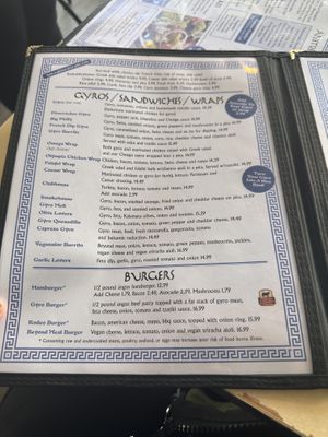 Vegan options listed under burger section   at Olympia Cafe in Osseo
