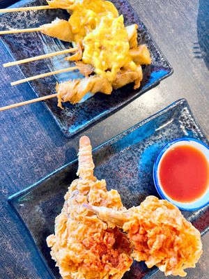 Satay Mock Chicken (made of seitan) Skewers & PFC Vegan Drumsticks  at U-TONG in Clayfield