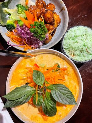 “Honey chicken”, coconut rice & red curry  at U-TONG in Clayfield