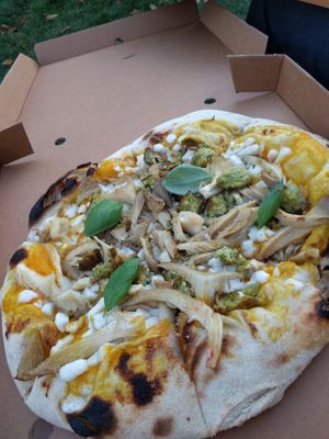 Pumpkin and Wild Garlic Pizza at Plant A Pizza in Ghent