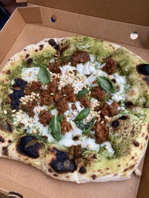 Pesto and homemade cheese at Plant A Pizza in Ghent