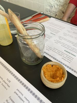 Free breadsticks and paprika dip  at Plant A Pizza in Ghent