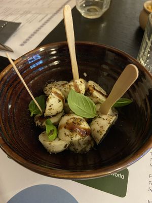 Mozza balls with balsamic vinegar  at Plant A Pizza in Ghent