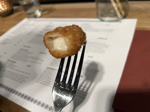 mozzarella stick from the inside  at Plant A Pizza in Ghent