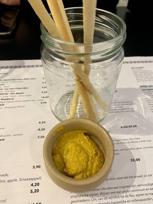 Amuse on the house with sweet potato dip  at Plant A Pizza in Ghent