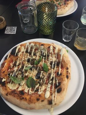 pizza with eggplant  at Plant A Pizza in Ghent