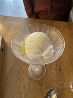 Vanilla ice cream with olive oil and sea salt  at Plant A Pizza in Ghent
