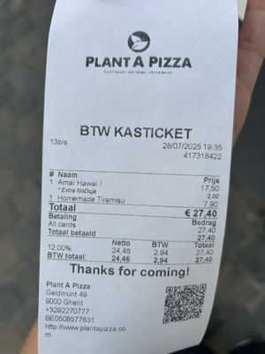 bill  at Plant A Pizza in Ghent