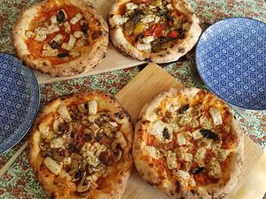 4 different pizzas at Plant A Pizza in Ghent