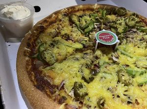 Vegan inferno pizza,  it was really good, generous toppings too.  at Massimo's in North Shields