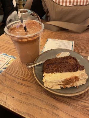 Banana bread & cocoa/banana/pb smoothie (under fusion section of menu)  at Ethical Bean Company in East London