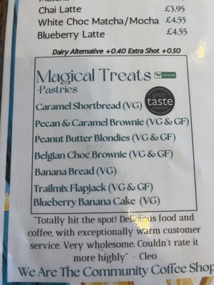 Magical treats menu  at Ethical Bean Company in East London