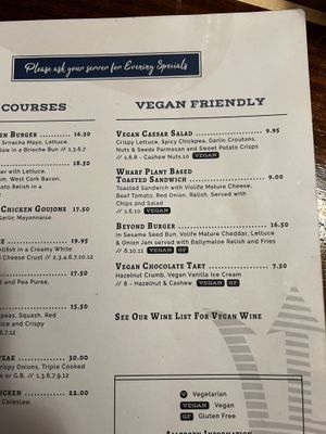 November 23 vegan options    at Trident Hotel in Kinsale