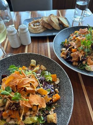 Caesar salad x2, hummus & bread in the back at Trident Hotel in Kinsale