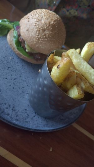 Beyond burger with chips at Trident Hotel in Kinsale