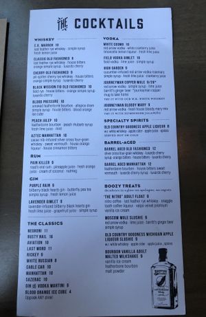 Cocktail menu  at Staymaker in Three Oaks