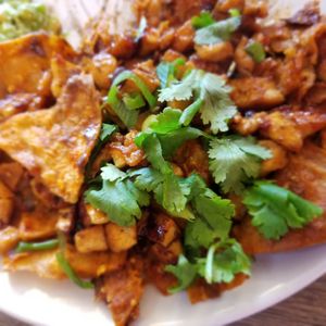 Vegan chilaquiles with tofu at Oaks Eatery in Three Oaks