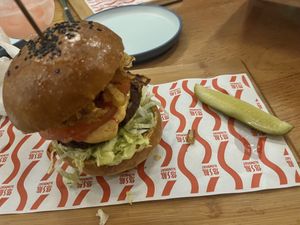 Lotus bean burger  at Slow Boat Brewery in Beijing