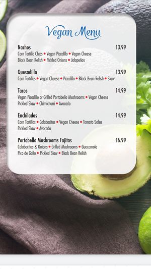 Small vegan menu at Beto & Son in Dallas