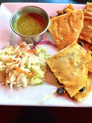 Vegan quesadillas with "picadillo”  at Beto & Son in Dallas