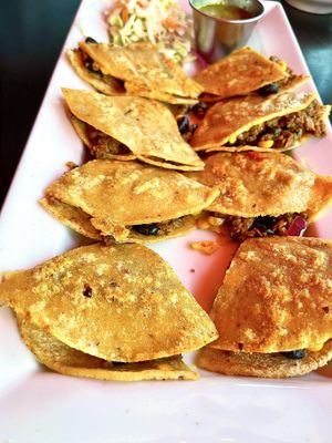 Vegan quesadillas with “picadillo”  at Beto & Son in Dallas