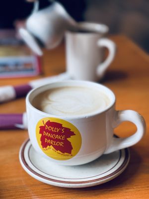 Oatmilk latte at Polly's Pancake Parlor in Sugar Hill
