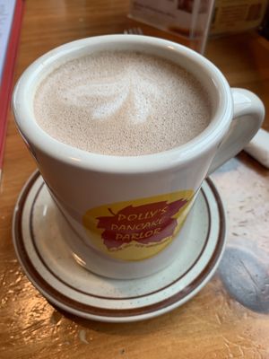 Oat milk peppermint hot chocolate  at Polly's Pancake Parlor in Sugar Hill