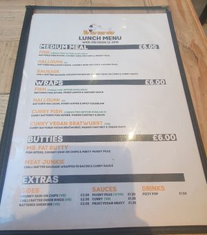 Lunch menu at The Hip Hop Chip Shop in Manchester