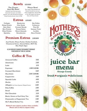 Juice Menu Bar at Mothers Market in Manhattan Beach