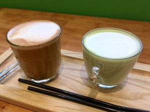 Soy macchiato & matcha latte at Soya Garden in Hanoi